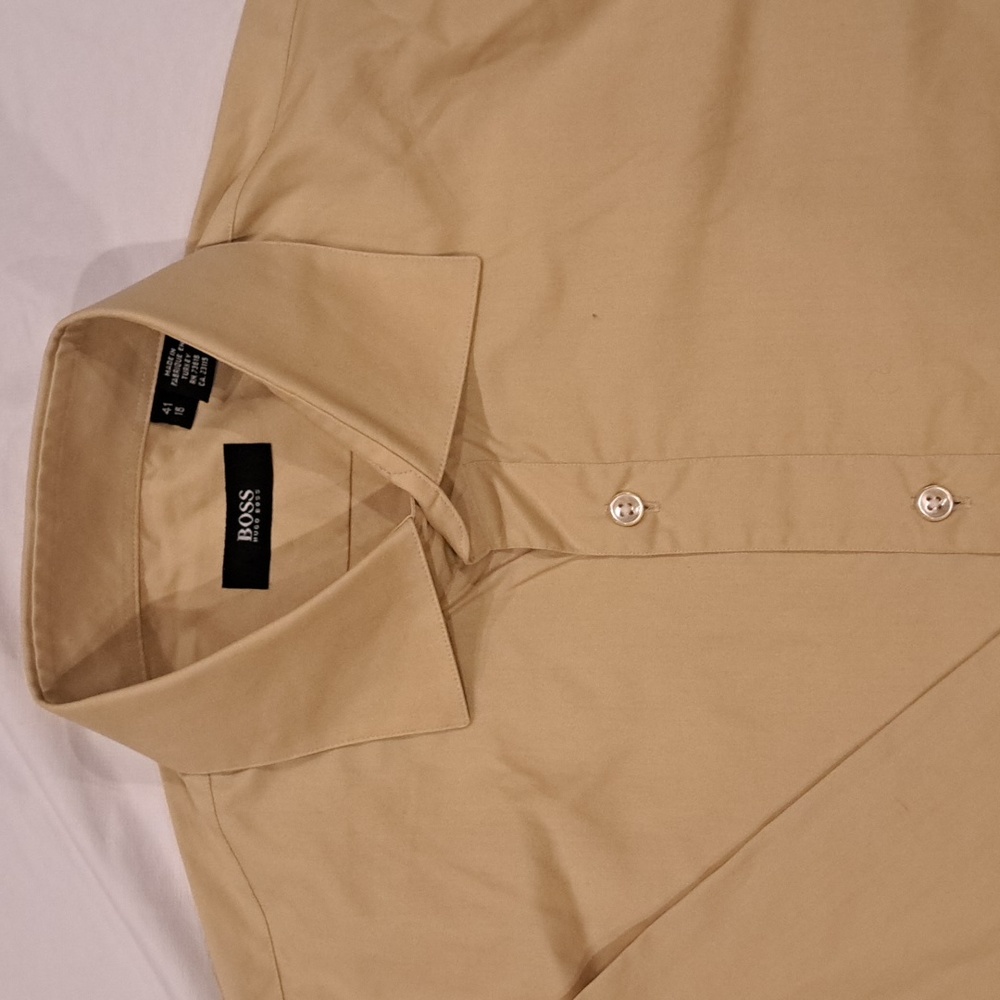 Boss, Size 16, Solid Gold, Long Sleeve Casual Shirt